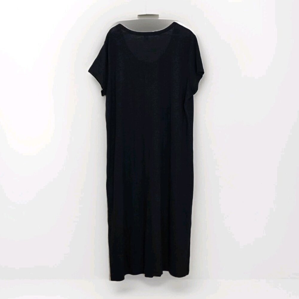 Old Navy T Shirt Maxi Dress 3X Black SS Linen Blend Slits Pullover Goth Cottage - Picture 2 of 15